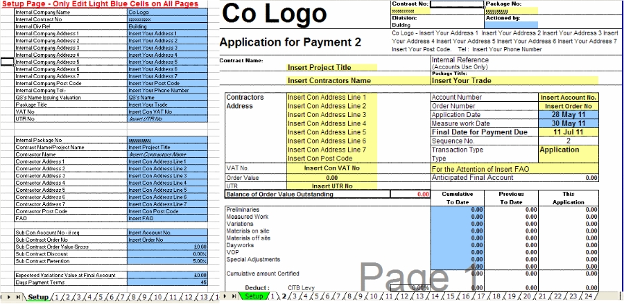 Construction Application for Payment Invoice Template