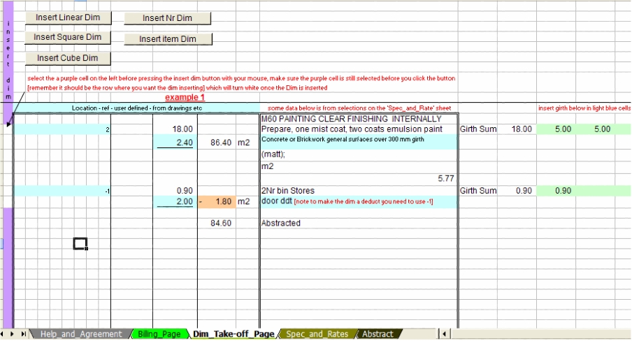 Automated Construction Dim Sheet Page