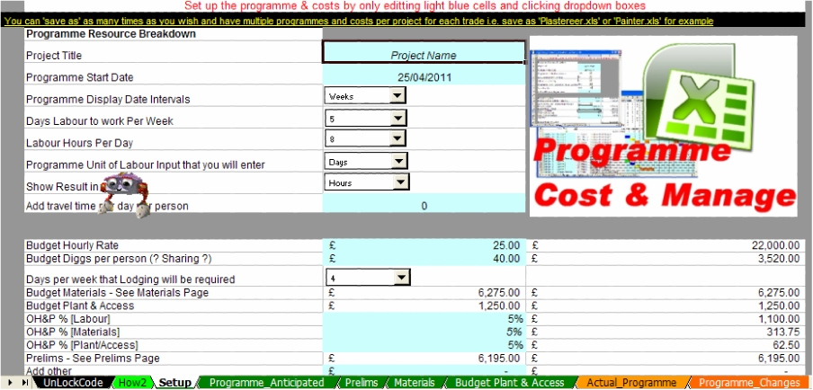 Construction Programme Setup